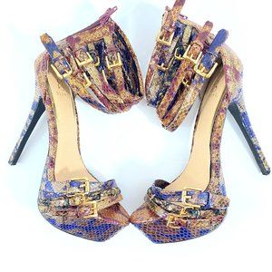 ❤️ Metallic ankle cuff strap stiletto platform multicolor Sz 8.5 6 inch